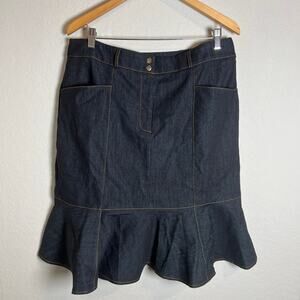 Carole Wren Blue Jean Skirt with Ruffle Hem Skirt Size 14‎ NEW